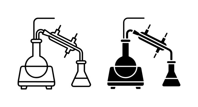 Distillation Apparatus Vector Icons, Chemistry Lab Equipment, Scientific Experiment Setup, Pharmaceutical Process Illustration