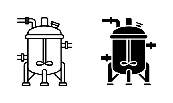 Industrial Mixing Tank Icons, Chemical Reactor Vector Set, Pharmaceutical Equipment Graphics, Food Processing Machinery Symbols