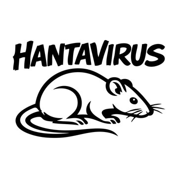 Palabra HANTAVIRUS con dibujo sencillo de una rata, concepto del riesgo de contagio de enfermedad entre roedores y humanos 