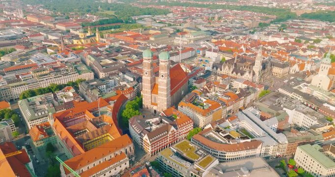 Munich Frauenkirche Church Aerial Footage
