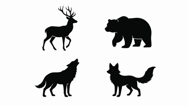 Silhouettes of various wild animals including deer bear wolf and fox