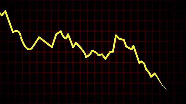 Global financial market crash with downward arrow and graph on digital red grid background showing crisis and economic collapse impact concept- 4k black background icon animation