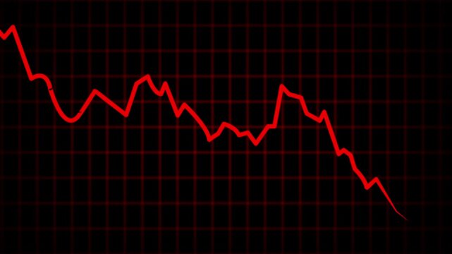 Global financial market crash with downward arrow and graph on digital red grid background showing crisis and economic collapse impact concept- 4k black background icon animation