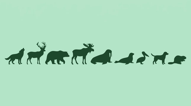 Collection of diverse animal silhouettes on a plain green background