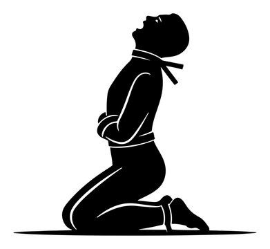 Person in straitjacket kneeling and shouting representing mental suffering minimalist vector style