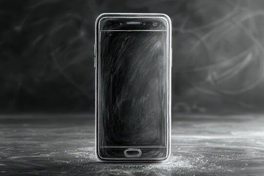 A dusty, scratched smartphone screen with a dark, textured background and subtle chalk-like markings.