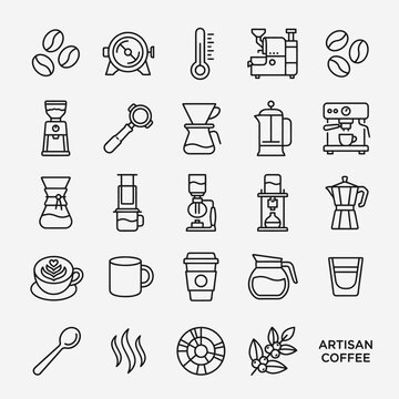 Coffee and coffee maker icons set.