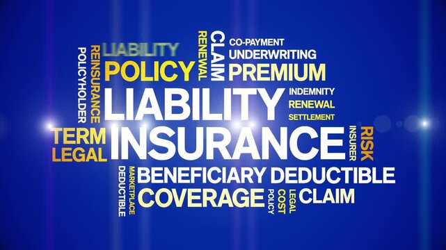 Liability insurance animated word cloud-text design animation tag kinetic typography seamless loop.