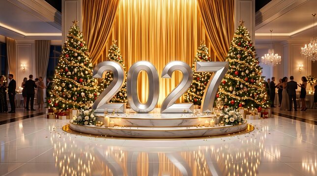 Premium 3D New Year 2027 Illustration with Black Gold Luxury Celebration Theme