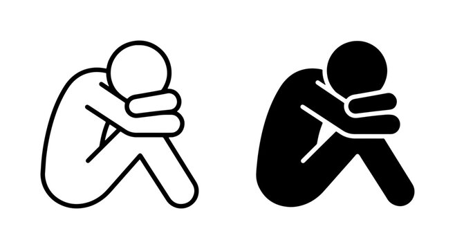 Sadness Icon, Depression Silhouette, Loneliness Symbol, Grief Pictogram, Despair Figure, Mental Health Iconography, Abstract Human Emotion Vector