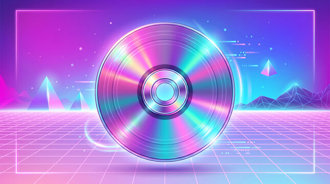 Vaporwave CD-ROM iridescent disc icon with rainbow