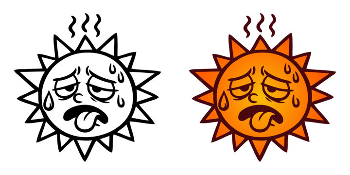 Logotipo con dibujo minimalista con l&iacute;neas de un sol con cara con expresi&oacute;n de estar sudando porque hace demasiado calor.