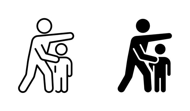 Adult and Child Comparison Icons, Height Measurement Pictograms, Family Size Silhouettes, Growth Chart Symbols, Vector Graphics