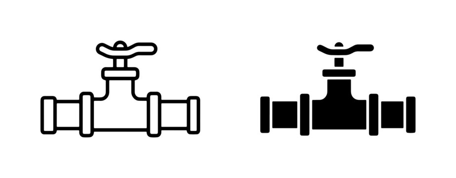 Plumbing Valve Icons, Industrial Pipe Fitting Symbols, Water Control Fixture Graphics, Set of Two