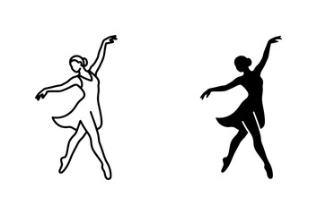 Ballet Dancer Silhouette Vector, Elegant Female Artist in Motion, Classical Dance Pose, Performance Art Icon, Black and White Line Art © Faizul