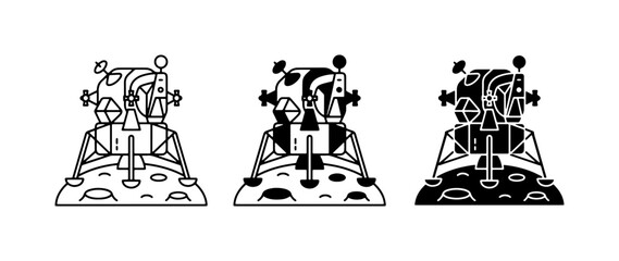 Lunar Lander Vector Icons, Space Exploration Symbols, Retro Sci-Fi Craft, Set of Three Designs © Faizul