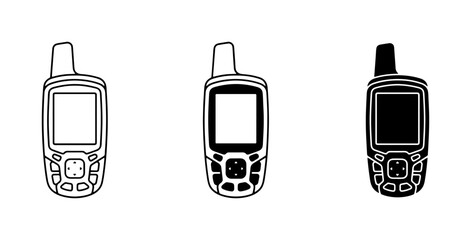 GPS Device Vector Icons, Handheld Navigation Gadget Set, Outdoor Technology Illustrations, Black and White Outline and Silhouette © Faizul