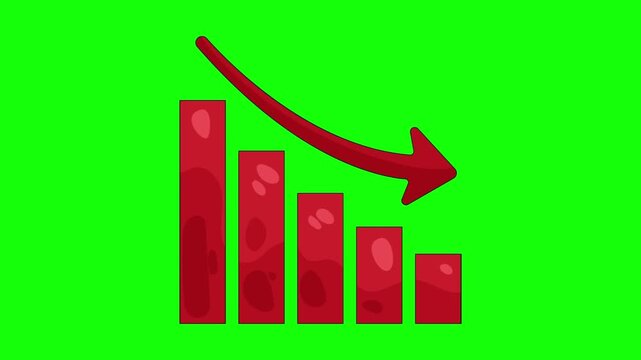 Red downward graph and arrow on green screen, symbolizing financial loss and decline.