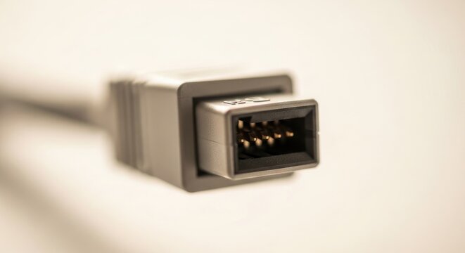 Close-up of a GameCube AV Cable Connector on White Background.