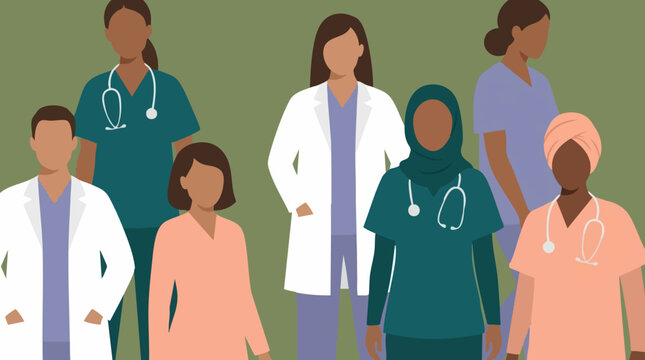 Diverse group of medical professionals, doctors and nurses standing together