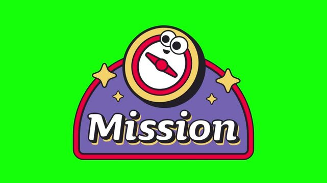 Mission complete badge with star and laurel wreath on green screen background