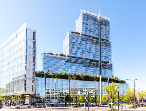 Paris, France - April 7, 2026: East view of the Tribunal de Paris (Courthouse of Paris) housed in a 38 storeys, 160 metres high building designed by italian architect Renzo Piano and achieved in 2017.