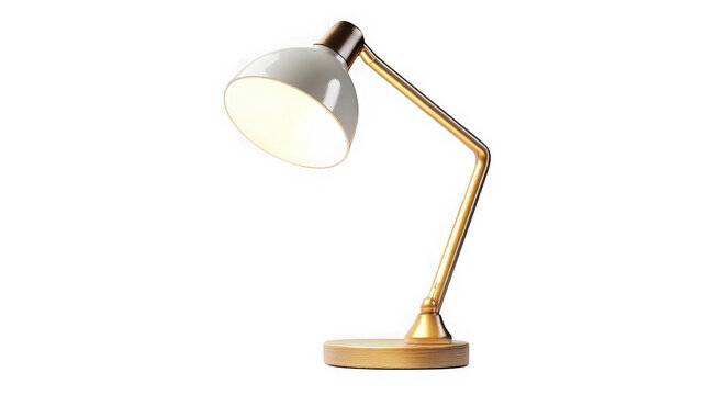 Brass desk lamp with white shade isolated on white background