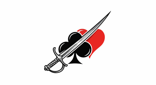 Stylized saber crosses over abstract playing card suits