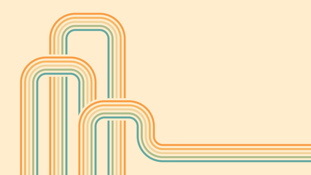 Abstract background of rainbow groovy Wavy Line design in 1970s Hippie Retro style. Vector pattern ready to use for cloth, textile, wrap and other.