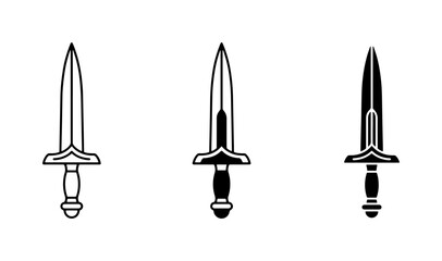 Fototapeta premium Medieval Dagger Icons, Ancient Weapon Symbols, Historical Blade Illustrations, Set of 3 Vector Graphics