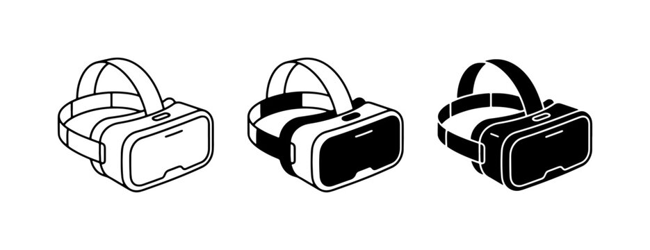 Virtual Reality Headset Icons, VR Goggles Set, Immersive Technology Graphics, Futuristic Entertainment Devices, 3D Gaming Gear, Digital Experience Visuals
