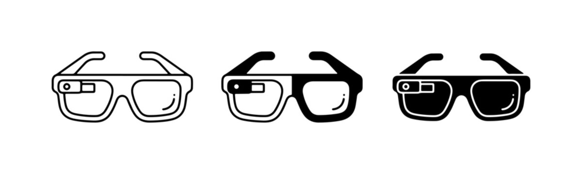 Smart Glasses Icons, Augmented Reality Eyewear Set, Futuristic Technology Vector Graphics