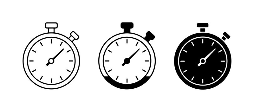 Stopwatch Icons Set, Vintage Timer Graphics, Retro Chronometer Vector Collection, Time Measurement Symbols