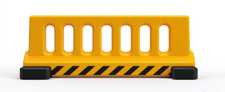 Bright yellow traffic barrier on white background for road management and safety use
