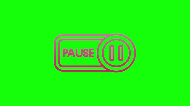 Animated pause button icon and text on green screen background