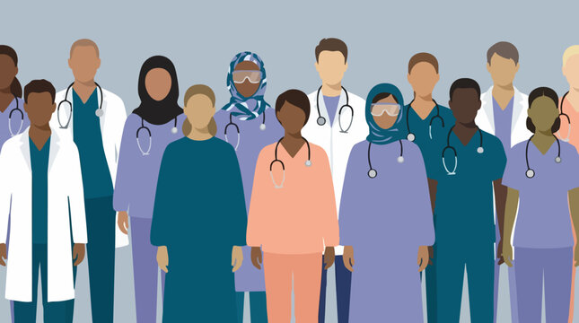 Diverse group of multicultural healthcare professionals standing together