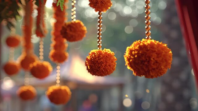 Hanging Marigold Flower Decorations for Traditional Indian Celebration