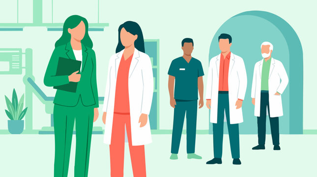 Diverse Group of Medical Professionals and Administrator in Clinic