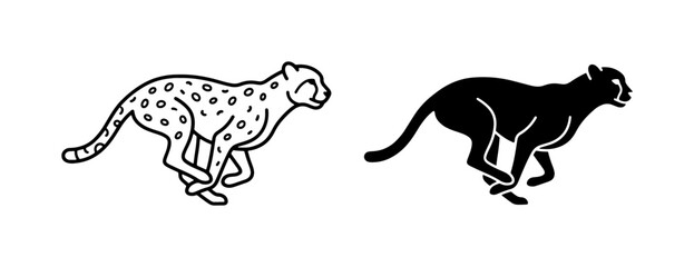 Cheetah Vector Icons, Running Big Cat Silhouette, Spotted Animal Outline, Speed and Agility Graphics, Wildlife Art, Black and White Illustrations © Robin