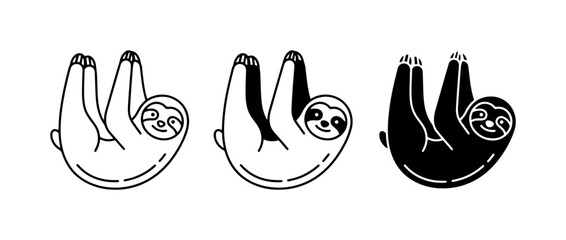 Fototapeta premium Cute Sloth Vector Icons, Hanging Sloth Illustrations, Simple Animal Graphics for Design