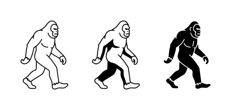 Bigfoot Silhouette Icons, Sasquatch Walking Vector Art, Cryptid Creature Graphics, Mysterious Hominid Illustrations, Folklore Character Set
