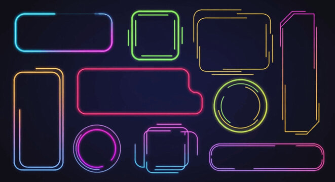 Glowing Neon Frames, Callout Boxes, and Borders on Dark Background