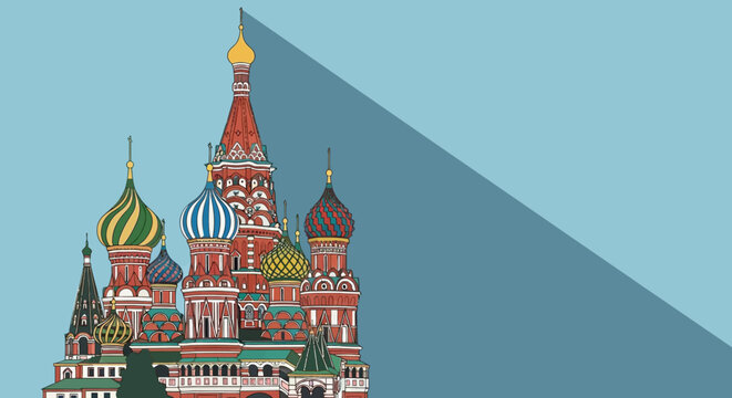 St. Basil's Cathedral, Moscow, Russia - Flat Design Illustration