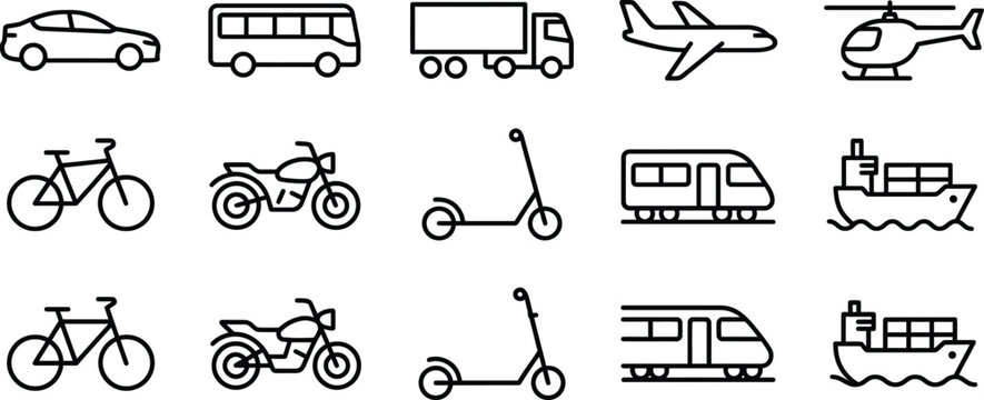 Transportation modes icons set