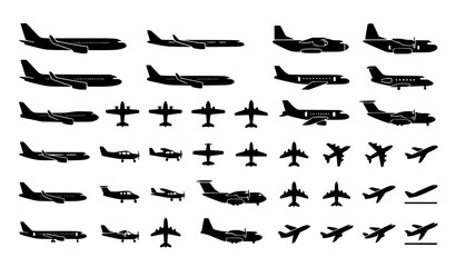 Black airplane vector icon set with jet silhouettes and aviation transport aircraft collection © MdShakil