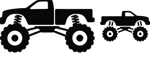 Black silhouette of monster truck off road vehicle, heavy car vector isolated © JDS