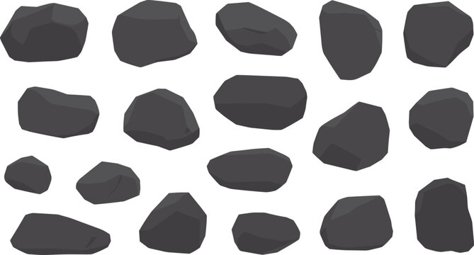 Cartoon rock stones collection set, natural mineral elements, gray vector illustration for game and landscape