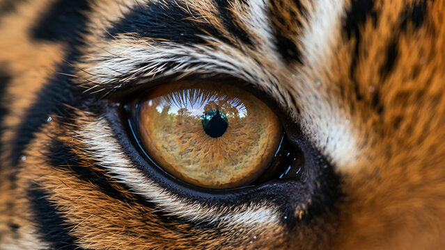 Close-up of tiger eye looking forward.
