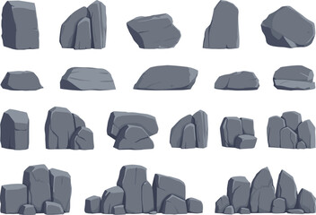 Cartoon stone rocks collection set, natural cliff elements, gray vector illustration for game landscape design © Sume