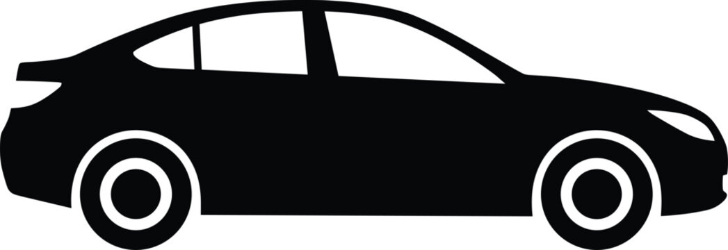 Minimalist car silhouette icon featuring sleek modern design with smooth roofline, streamlined body, and transportation automotive concept illustration